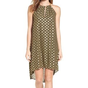 Michael Kors |  Bergalia Metallic Foil Trapeze Dress | Medium | Green